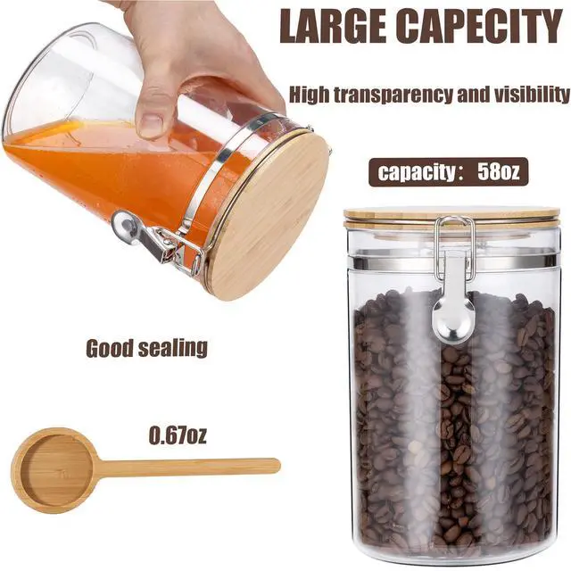 Alt view image 2 of 7 - Coffee Container for Ground Coffee,2×58OZ Storage Containers with Shelf & Scoop,Plastics Airtight Coffee Canisters for Ground Coffee Bean,Food Storage Jars for Kitchen,Nuts,Tea,Sugar