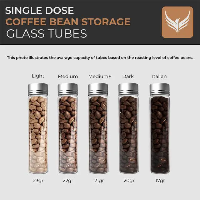 Alt view image 5 of 7 - Single Dose Coffee Bean Storage Tubes Coffee Bean Cellar 10 Pcs Dosing Glass Vials With Lids (2 Oz) Wooden Display Stand And Funnel
