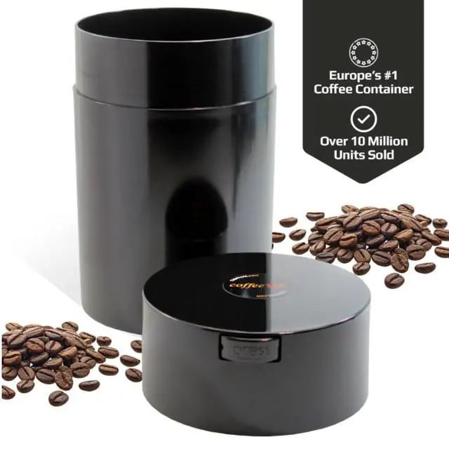 Alt view image 3 of 5 - 1 LB Airtight Coffee Bean Storage Container, Patented Vacuum Seal, Coffee Grounds Container, 1.85L, Smell Proof, Black Cap and Body