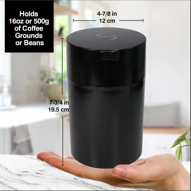 Alt view image 4 of 5 - 1 LB Airtight Coffee Bean Storage Container, Patented Vacuum Seal, Coffee Grounds Container, 1.85L, Smell Proof, Black Cap and Body