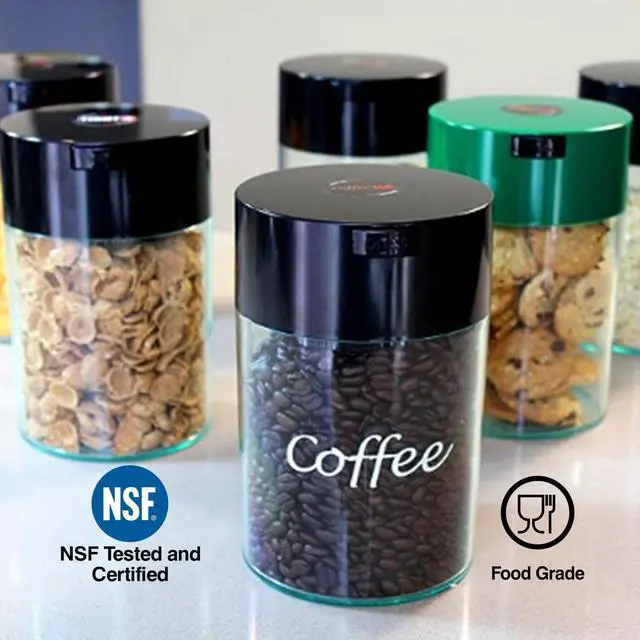 Alt view image 5 of 5 - 1 LB Airtight Coffee Bean Storage Container, Patented Vacuum Seal, Coffee Grounds Container, 1.85L, Smell Proof, Black Cap and Body