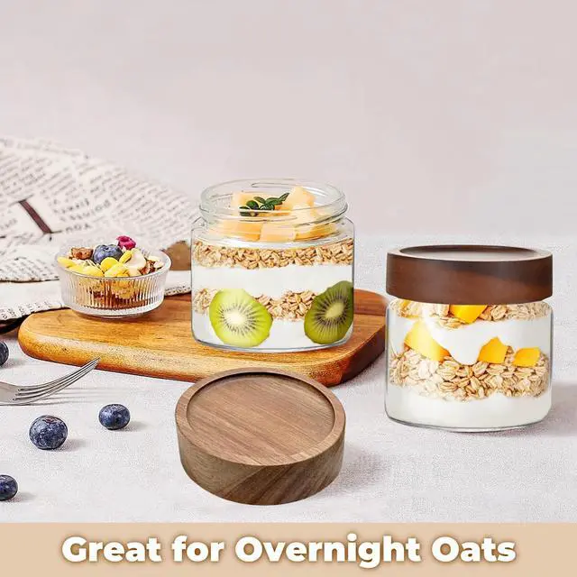 Alt view image 2 of 7 - 17 Fl oz/500 ml Glass Food Storage Jar, Premium Clear Glass Container Jar with Airtight Screw-on Wooden Lid, Kitchen Canisters for Coffee,Tea,Pasta,Cookies, Nuts,Spice,Candy,Overnight OatmealSmall)