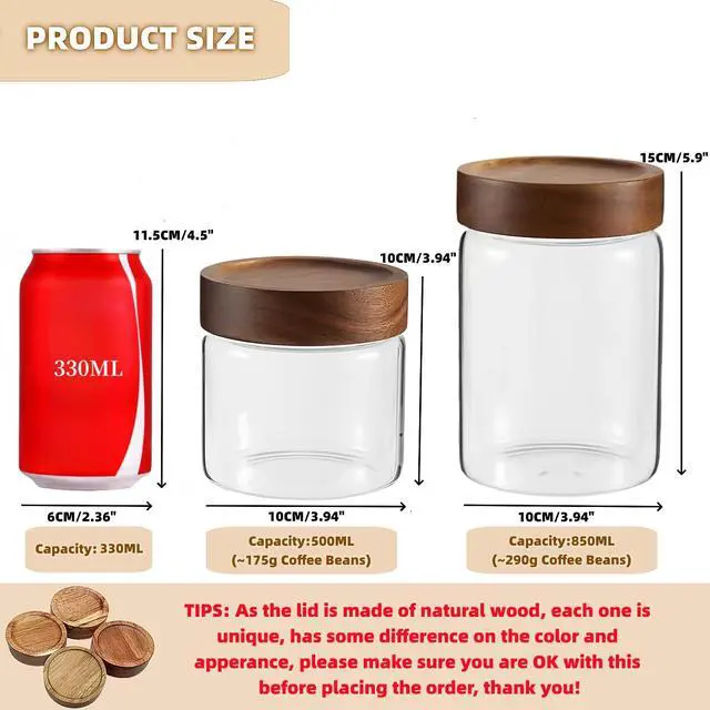 Alt view image 3 of 7 - 17 Fl oz/500 ml Glass Food Storage Jar, Premium Clear Glass Container Jar with Airtight Screw-on Wooden Lid, Kitchen Canisters for Coffee,Tea,Pasta,Cookies, Nuts,Spice,Candy,Overnight OatmealSmall)