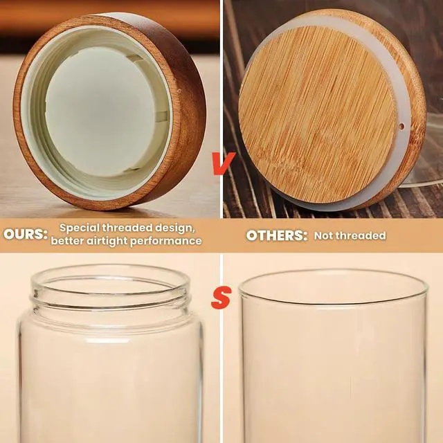 Alt view image 5 of 7 - 17 Fl oz/500 ml Glass Food Storage Jar, Premium Clear Glass Container Jar with Airtight Screw-on Wooden Lid, Kitchen Canisters for Coffee,Tea,Pasta,Cookies, Nuts,Spice,Candy,Overnight OatmealSmall)