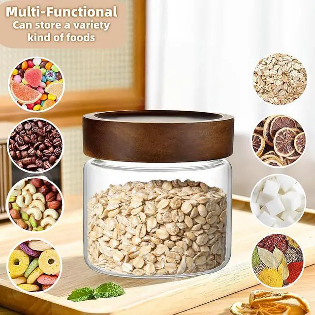 Alt view image 6 of 7 - 17 Fl oz/500 ml Glass Food Storage Jar, Premium Clear Glass Container Jar with Airtight Screw-on Wooden Lid, Kitchen Canisters for Coffee,Tea,Pasta,Cookies, Nuts,Spice,Candy,Overnight OatmealSmall)