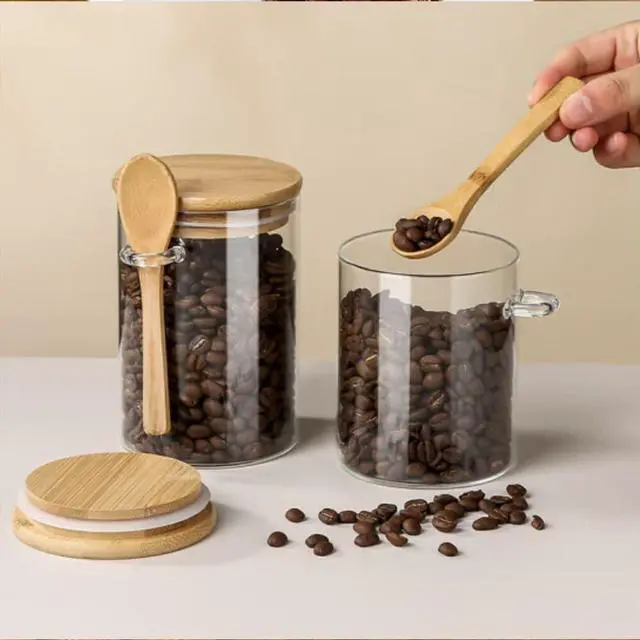 Alt view image 7 of 7 - Airtight Food Storage Containers with Bamboo Lids and Spoon for Coffee Beans, Flour, Cookie, Sugar, Tea, Nuts and Spice Bath salt and more(1 Pack)