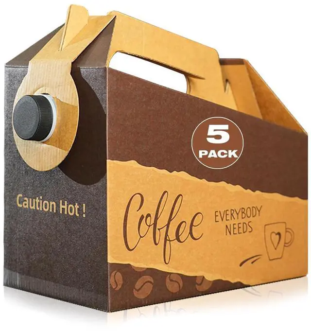 Main image of 5 Pack 128 oz Disposable Coffee Box Dispensers, Insulated Coffee to Go Container with Handle & Lids, Portable Cold Hot Drink Dispenser for Catering Parties Take Out