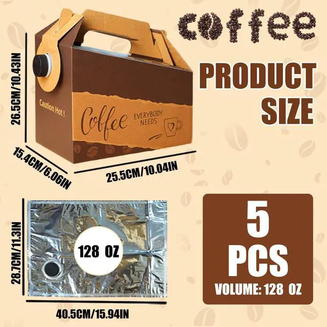 Alt view image 2 of 7 - 5 Pack 128 oz Disposable Coffee Box Dispensers, Insulated Coffee to Go Container with Handle & Lids, Portable Cold Hot Drink Dispenser for Catering Parties Take Out