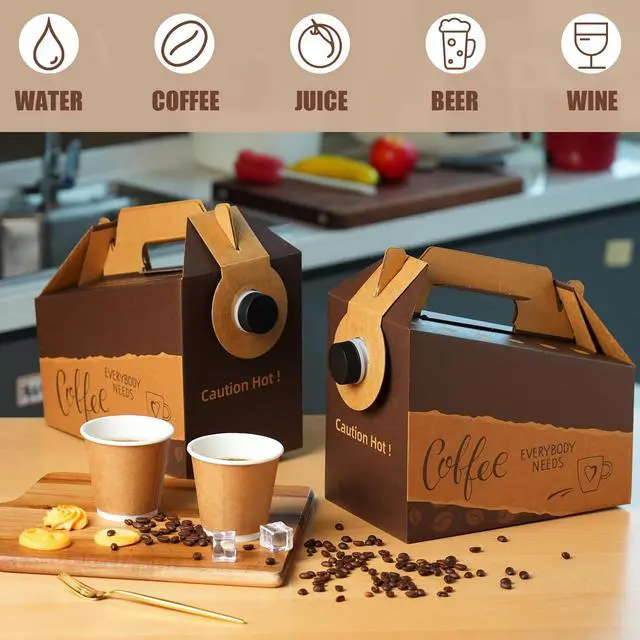 Alt view image 6 of 7 - 5 Pack 128 oz Disposable Coffee Box Dispensers, Insulated Coffee to Go Container with Handle & Lids, Portable Cold Hot Drink Dispenser for Catering Parties Take Out