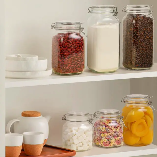 Alt view image 2 of 7 - Square Glass Pantry Jars with Airtight Lids 34 oz 3 Pack Coffee