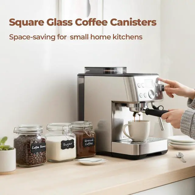 Alt view image 3 of 7 - Square Glass Pantry Jars with Airtight Lids 34 oz 3 Pack Coffee