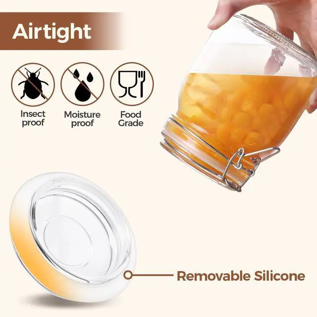 Alt view image 5 of 7 - Square Glass Pantry Jars with Airtight Lids 34 oz 3 Pack Coffee