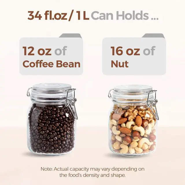 Alt view image 7 of 7 - Square Glass Pantry Jars with Airtight Lids 34 oz 3 Pack Coffee