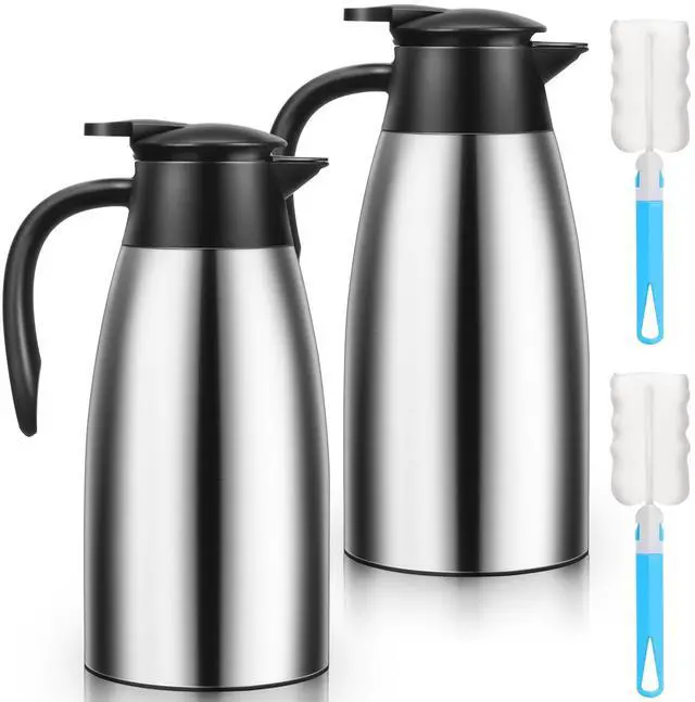 Main image of 2 PCS 68 OZ Thermal Coffee Carafe, Insulated Stainless Steel Coffee Carafe Double Walled Vacuum Thermal Pot Flask with Brushes for Keeping Hot Coffee Tea Home and Office (Silver)