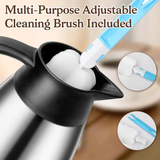 Alt view image 2 of 7 - 2 PCS 68 OZ Thermal Coffee Carafe, Insulated Stainless Steel Coffee Carafe Double Walled Vacuum Thermal Pot Flask with Brushes for Keeping Hot Coffee Tea Home and Office (Silver)