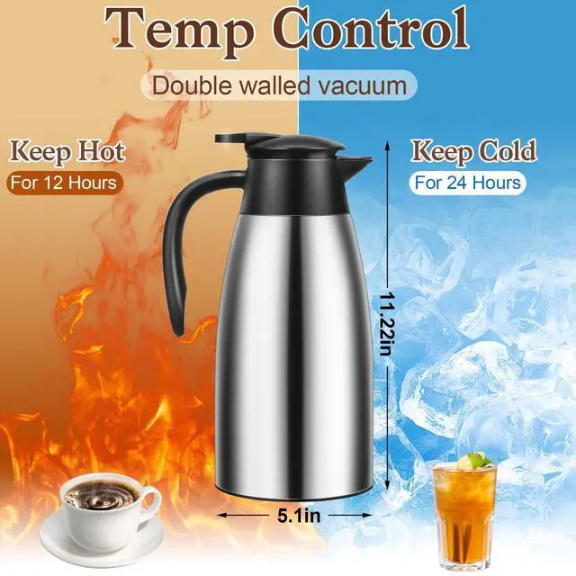 Alt view image 4 of 7 - 2 PCS 68 OZ Thermal Coffee Carafe, Insulated Stainless Steel Coffee Carafe Double Walled Vacuum Thermal Pot Flask with Brushes for Keeping Hot Coffee Tea Home and Office (Silver)