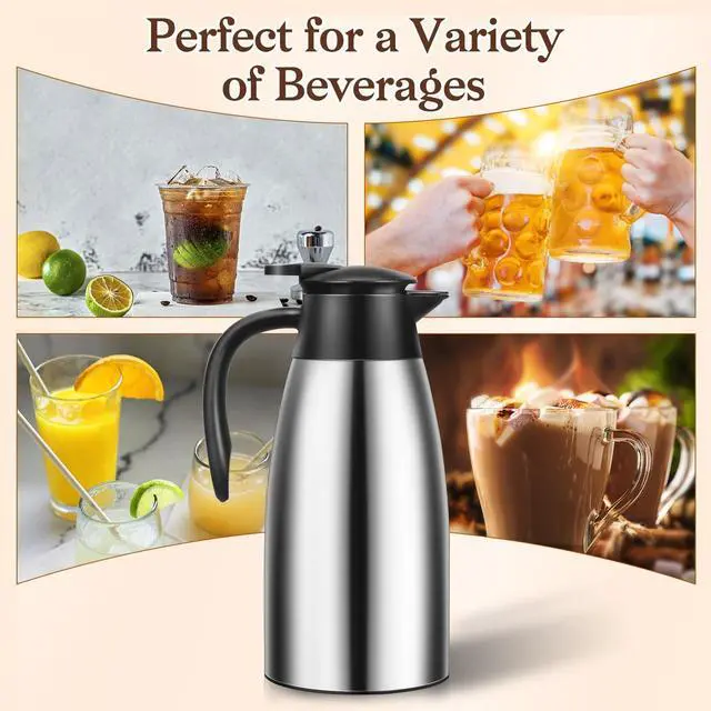Alt view image 5 of 7 - 2 PCS 68 OZ Thermal Coffee Carafe, Insulated Stainless Steel Coffee Carafe Double Walled Vacuum Thermal Pot Flask with Brushes for Keeping Hot Coffee Tea Home and Office (Silver)