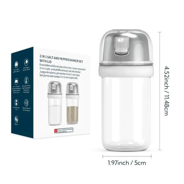 Alt view image 7 of 7 - 2 in 1 Glass Salt and Pepper Shaker with Side Pour Spout, Built-in Lid for Moisture-proof, Elegant Borosilicate Glass Salt Pepper Dispenser set for Kitchen, BPA Free, 4oz (White)