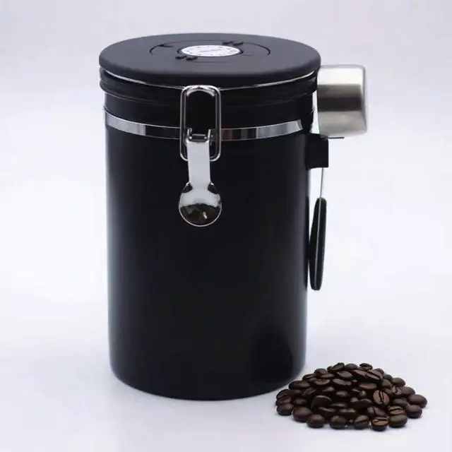 Main image of Airtight Coffee Canister 22oz Stainless Steel Coffee Container with 2 tbsp Scoop & Date Tracker, Black Food Storage Jar for Beans, Tea & Pantry Essentials