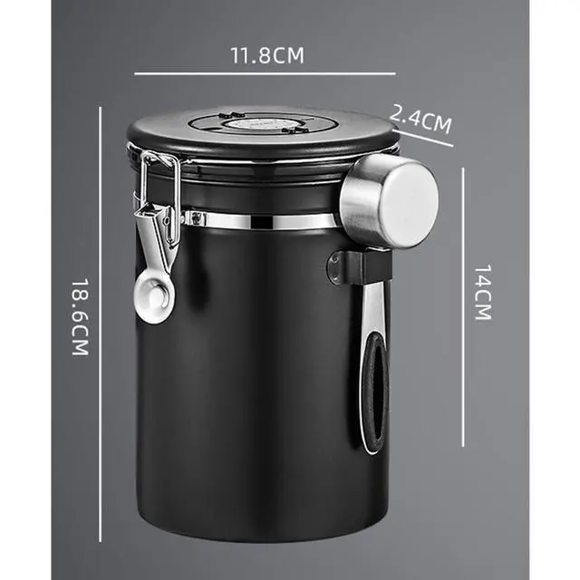 Alt view image 2 of 6 - Airtight Coffee Canister 22oz Stainless Steel Coffee Container with 2 tbsp Scoop & Date Tracker, Black Food Storage Jar for Beans, Tea & Pantry Essentials