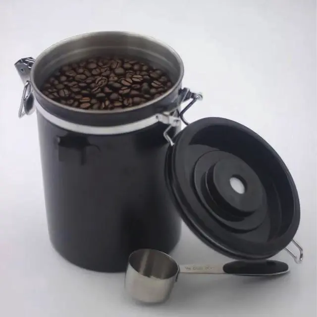 Alt view image 3 of 6 - Airtight Coffee Canister 22oz Stainless Steel Coffee Container with 2 tbsp Scoop & Date Tracker, Black Food Storage Jar for Beans, Tea & Pantry Essentials