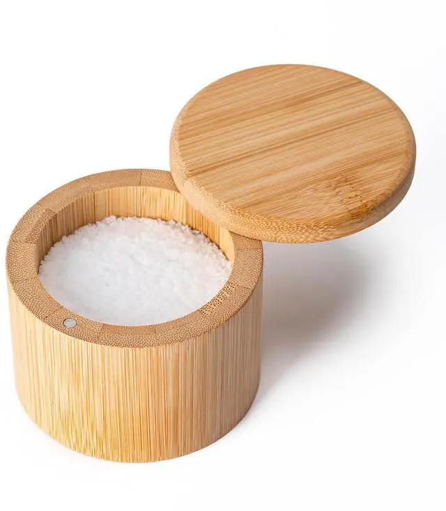Main image of Bamboo Salt Cellar, Salt Box with Swivel Lid,Round Spice Container,6 oz
