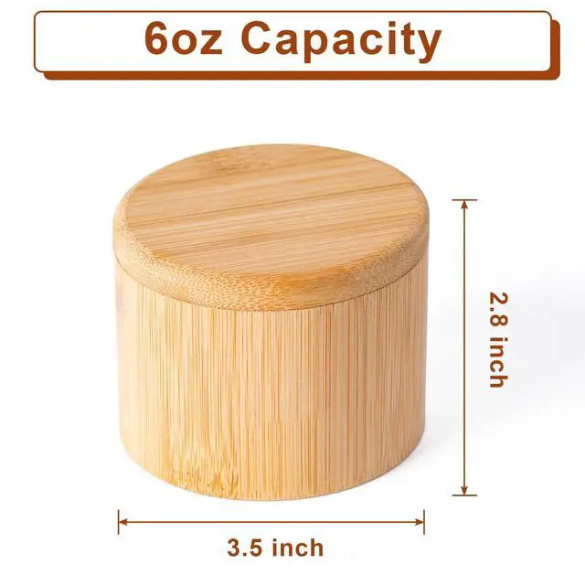 Alt view image 2 of 6 - Bamboo Salt Cellar, Salt Box with Swivel Lid,Round Spice Container,6 oz