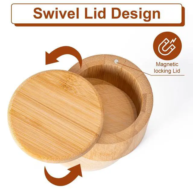 Alt view image 3 of 6 - Bamboo Salt Cellar, Salt Box with Swivel Lid,Round Spice Container,6 oz
