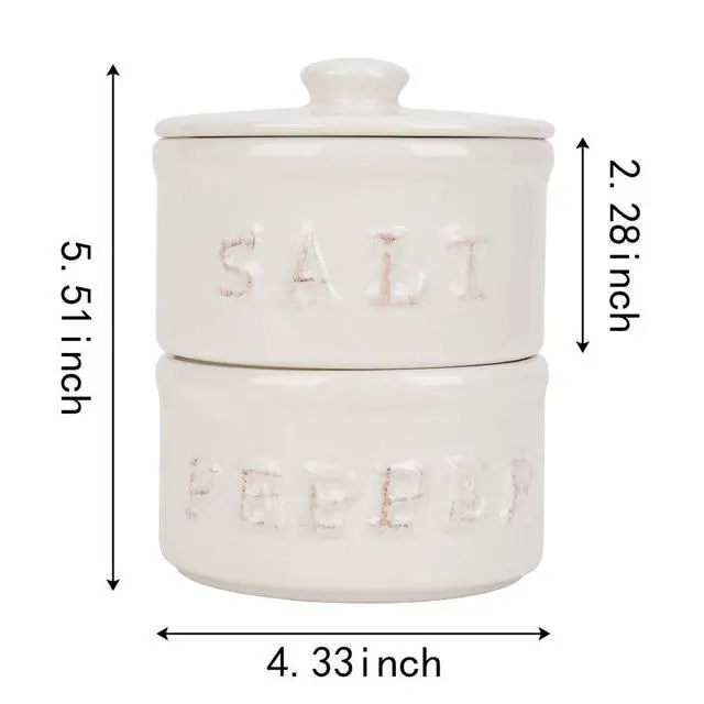 Alt view image 2 of 3 - Vintage Ceramic Salt and Pepper Shaker Set Condiments Cellar Stacking Bowls With Lid