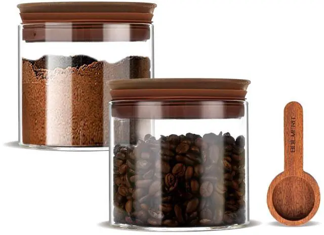 Main image of 17 oz Coffee Canister with Scoop and Wooden Lids, Airtight Glass Coffee Beans Storage Container Sets of 2 for Ground Coffee,Food Storge Jars for Ground Coffee Bar Cereal Snack