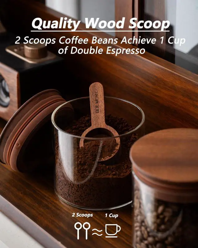 Alt view image 4 of 7 - 17 oz Coffee Canister with Scoop and Wooden Lids, Airtight Glass Coffee Beans Storage Container Sets of 2 for Ground Coffee,Food Storge Jars for Ground Coffee Bar Cereal Snack