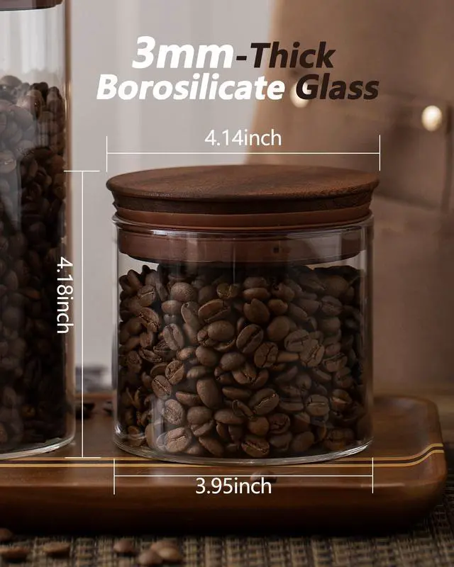 Alt view image 6 of 7 - 17 oz Coffee Canister with Scoop and Wooden Lids, Airtight Glass Coffee Beans Storage Container Sets of 2 for Ground Coffee,Food Storge Jars for Ground Coffee Bar Cereal Snack
