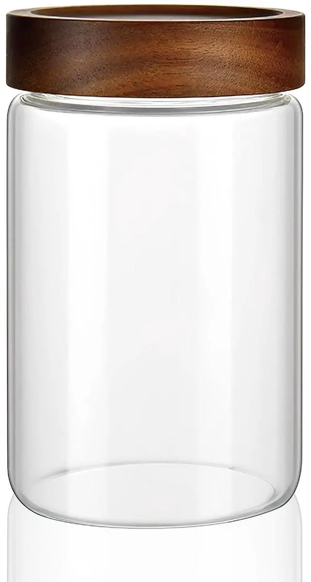 Main image of 28 fl oz/850 ml Clear Glass Storage Canister with Airtight Wooden Screw Lid, Medium Cute Decorative Glass Container Jar for Coffee,Candy,Salt,Cookie,Condiment,Pepper,Sugar,Overnight Oatmeal