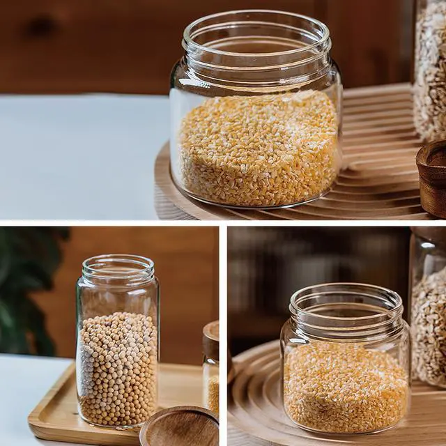 Alt view image 4 of 7 - 28 fl oz/850 ml Clear Glass Storage Canister with Airtight Wooden Screw Lid, Medium Cute Decorative Glass Container Jar for Coffee,Candy,Salt,Cookie,Condiment,Pepper,Sugar,Overnight Oatmeal