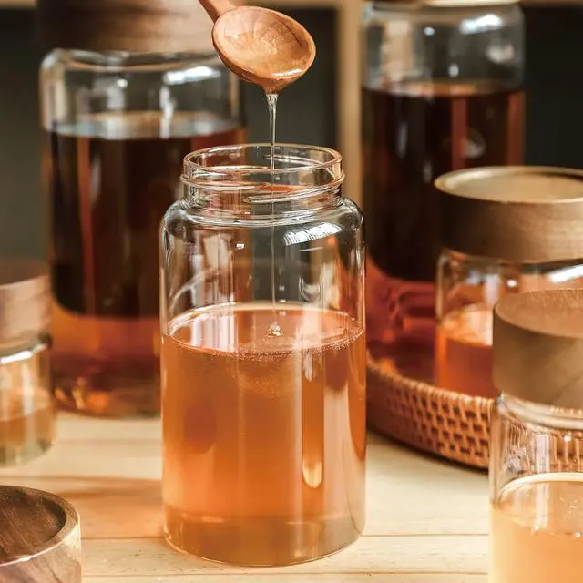 Alt view image 6 of 7 - 28 fl oz/850 ml Clear Glass Storage Canister with Airtight Wooden Screw Lid, Medium Cute Decorative Glass Container Jar for Coffee,Candy,Salt,Cookie,Condiment,Pepper,Sugar,Overnight Oatmeal