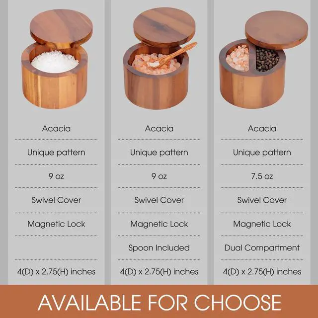 Alt view image 5 of 7 - Acacia Wood Salt Cellar, 9 oz Salt Box with Swivel Lid, Spice Jar