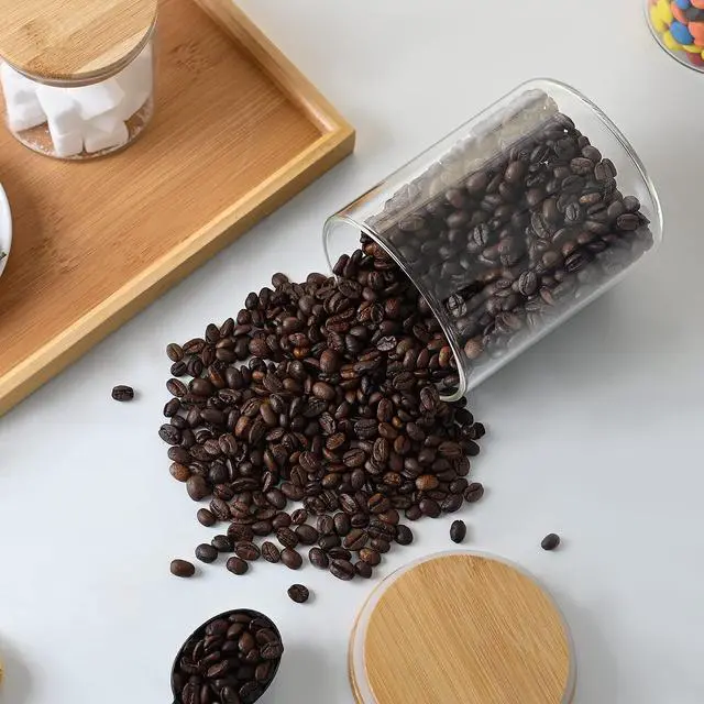 Alt view image 2 of 6 - Glass Food Storage Containers with Bamboo Lids Large Glass Food Storage Jars for Coffee Bar Tea Sugar (Clear Glass)