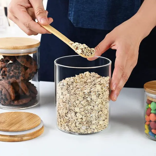 Alt view image 3 of 6 - Glass Food Storage Containers with Bamboo Lids Large Glass Food Storage Jars for Coffee Bar Tea Sugar (Clear Glass)