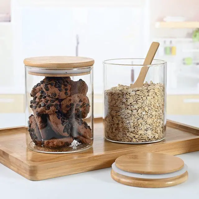 Alt view image 5 of 6 - Glass Food Storage Containers with Bamboo Lids Large Glass Food Storage Jars for Coffee Bar Tea Sugar (Clear Glass)