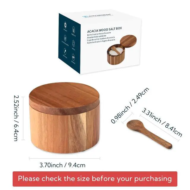 Alt view image 3 of 7 - Acacia Wood Salt Cellar Bowl Box with Built-in Spoon to avoid Dust, Elegant Kitchen Salt Container Holder with Swivel Magnetic Lid to Storage Pepper Spice Bath Salt Sea Salt, 6OZ