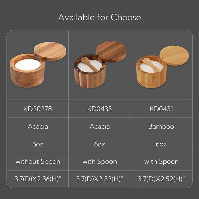 Alt view image 7 of 7 - Acacia Wood Salt Cellar Bowl Box with Built-in Spoon to avoid Dust, Elegant Kitchen Salt Container Holder with Swivel Magnetic Lid to Storage Pepper Spice Bath Salt Sea Salt, 6OZ