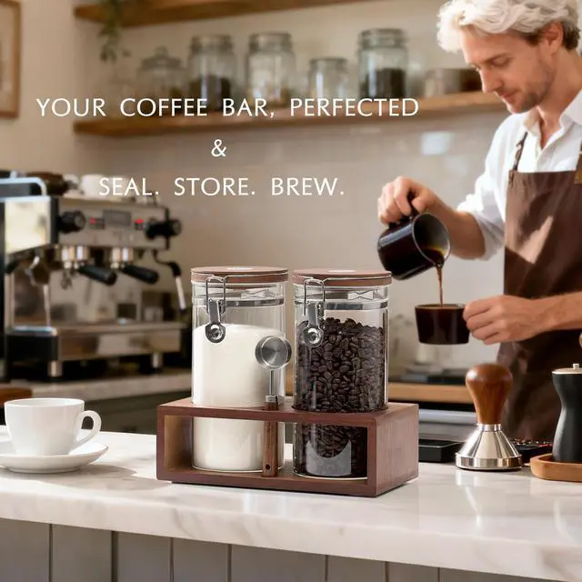 Alt view image 5 of 7 - Coffee Bean Storage 45 oz with Bamboo Shelf,Coffee Canister 2 Pack