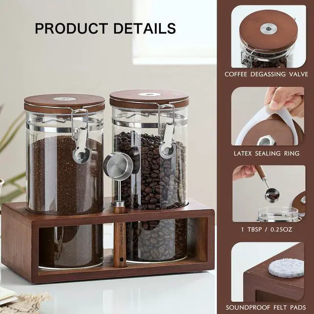 Alt view image 3 of 7 - Coffee Bean Storage 45 oz with Bamboo Shelf,Coffee Canister 2 Pack