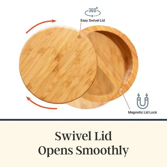 Alt view image 6 of 7 - Salt Keeper Duet, Salt and Pepper Container with Dual Compartments, Bamboo Spice Cellar with Magnetic Swivel Lid, Countertop Bowls for Seasonings