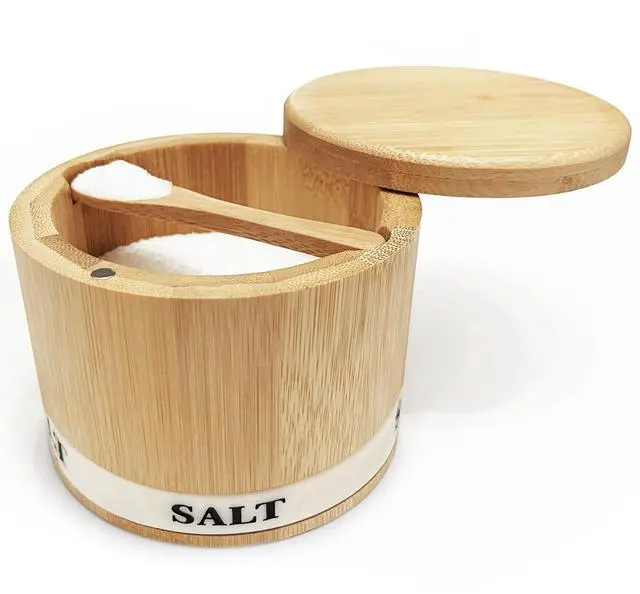 Main image of Salt Cellar Bamboo Salt Container with Lid & Spoon for Countertop