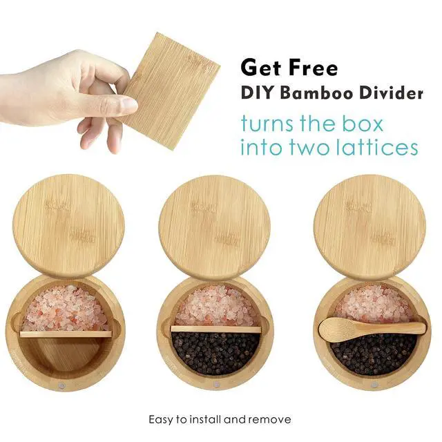 Alt view image 3 of 6 - Salt Cellar Bamboo Salt Container with Lid & Spoon for Countertop
