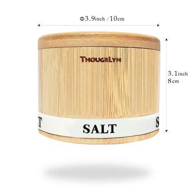 Alt view image 6 of 6 - Salt Cellar Bamboo Salt Container with Lid & Spoon for Countertop