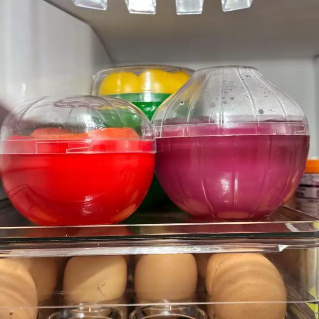 Alt view image 4 of 6 - 5PCS Fruit and Vegetable Shaped Savers Storage Onion Tomato Lemon Green Pepper and Garlic Containers for Fridge Vegetable Crisper Makes Food Stays Fresh Longer