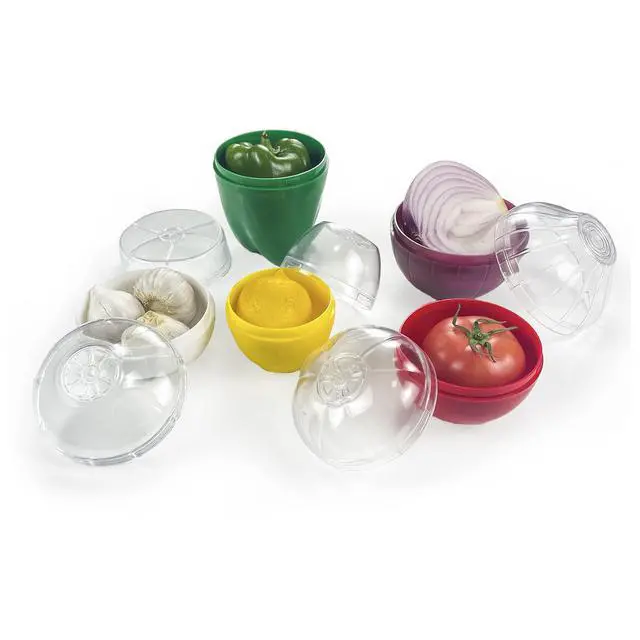 Alt view image 2 of 6 - 5PCS Fruit and Vegetable Shaped Savers Storage Onion Tomato Lemon Green Pepper and Garlic Containers for Fridge Vegetable Crisper Makes Food Stays Fresh Longer