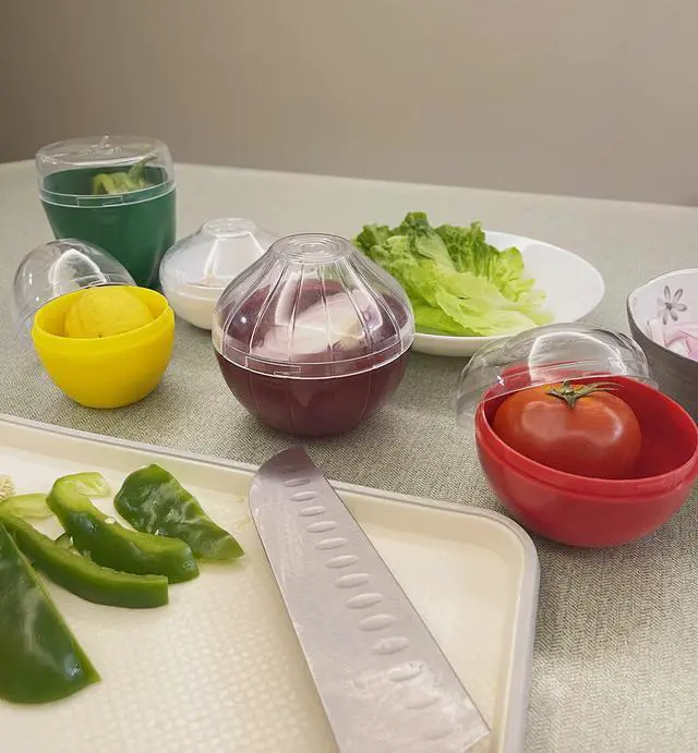 Alt view image 5 of 6 - 5PCS Fruit and Vegetable Shaped Savers Storage Onion Tomato Lemon Green Pepper and Garlic Containers for Fridge Vegetable Crisper Makes Food Stays Fresh Longer